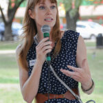 Julie Oliver (U.S. House, District 25) speaks at the Kyle/Buda-Area Democrats Ice Cream Social on Aug. 5 at the Kyle City Square Park gazebo. 
Photo by Christopher Paul Cardoza 