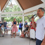 Ruben Becerra (candidate for Hays County Judge) speaks at the Kyle/Buda-Area Democrats Ice Cream Social on Aug. 5 at the Kyle City Square Park gazebo. 
Photo by Christopher Paul Cardoza